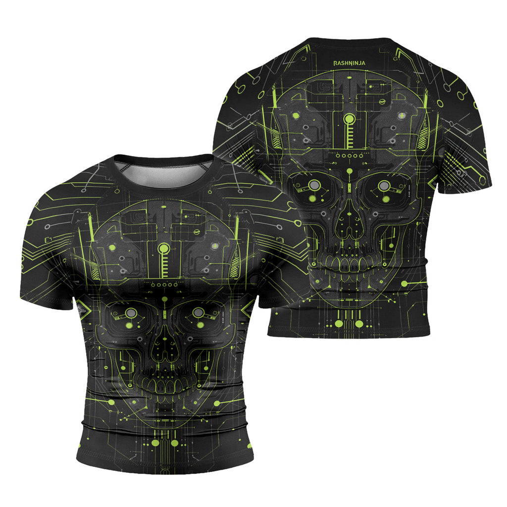 Rashninja Cyber Skull Green Men's Short Sleeve Rash Guard