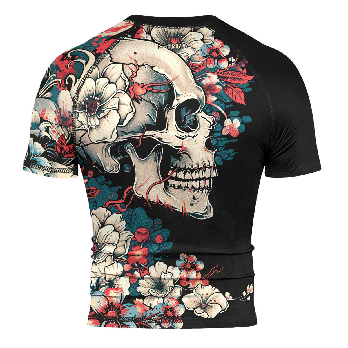 Rashninja Halloween Skull Blossom Men's Short Sleeve Rash Guard