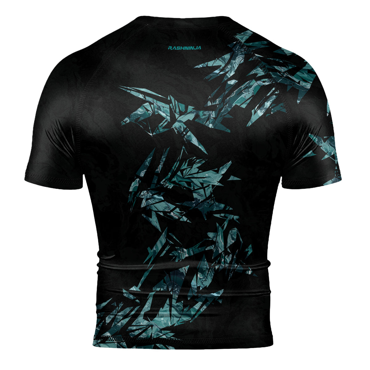 Rashninja Cyber Storm Turquoise Marble Men's Short Sleeve Rash Guard