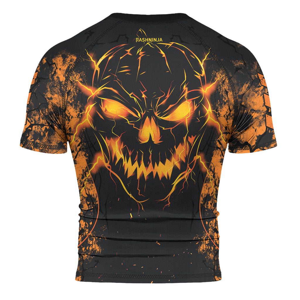 Rashninja Halloween Pumpkin Skull Men's  Short Sleeve Rash Guard
