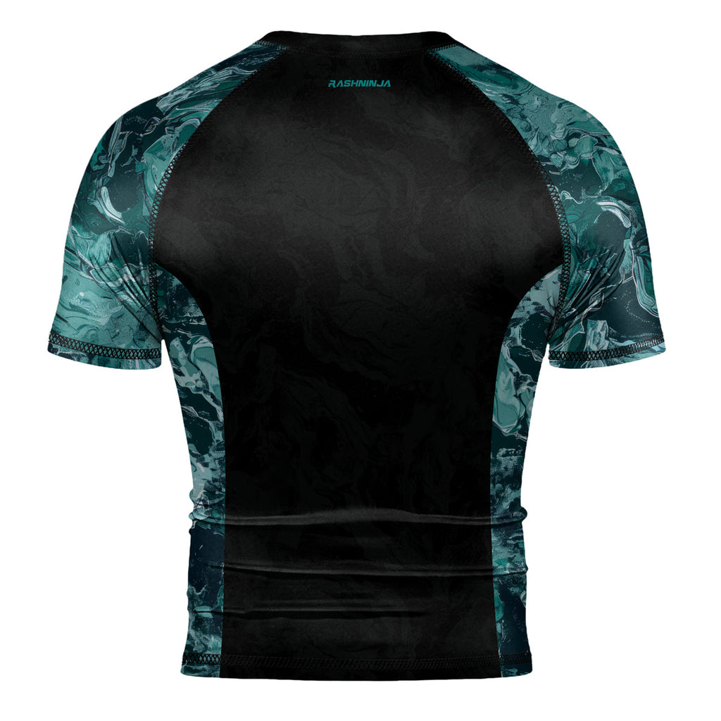 Rashninja Cyber Storm Turquoise Marble Men's Short Sleeve Rash Guard