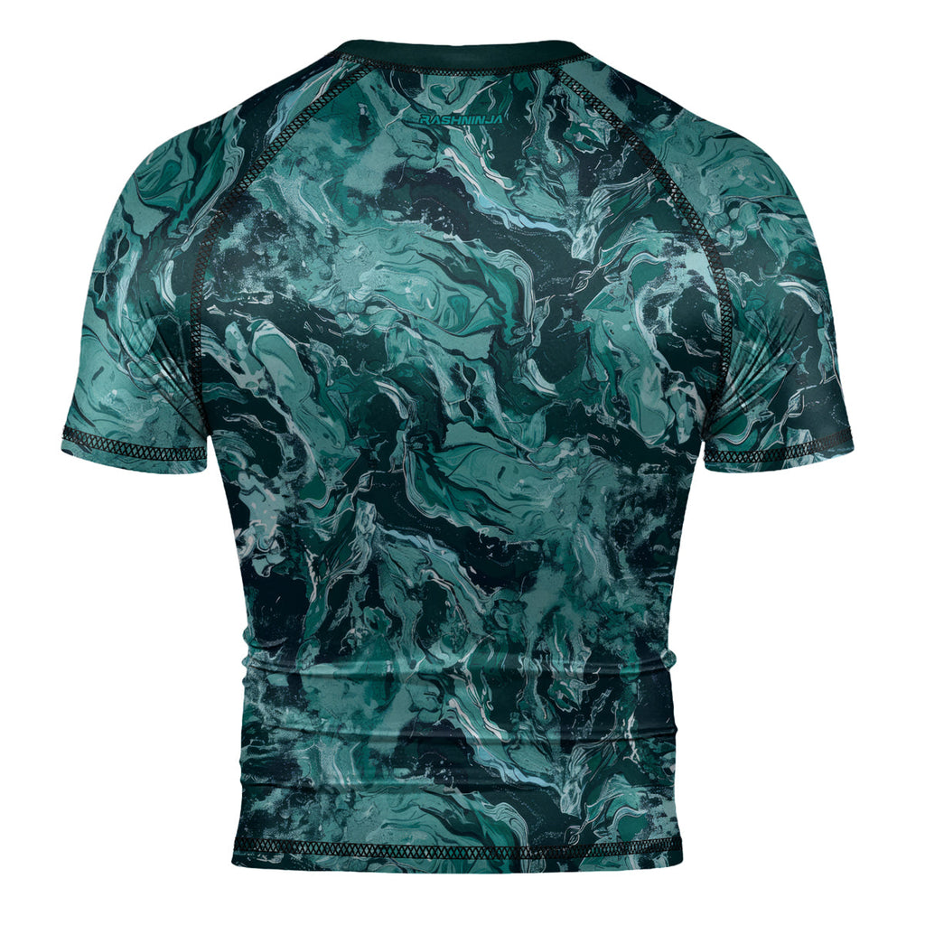 Rashninja Cyber Storm Turquoise Marble Men's Short Sleeve Rash Guard