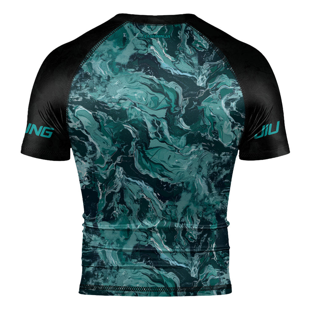 Rashninja Cyber Storm Turquoise Marble Men's Short Sleeve Rash Guard