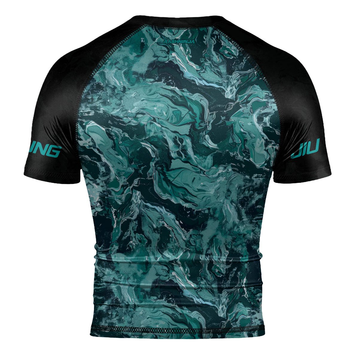 Rashninja Cyber Storm Turquoise Marble Men's Short Sleeve Rash Guard