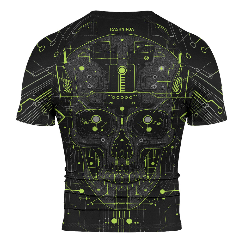 Rashninja Cyber Skull Green Men's Short Sleeve Rash Guard