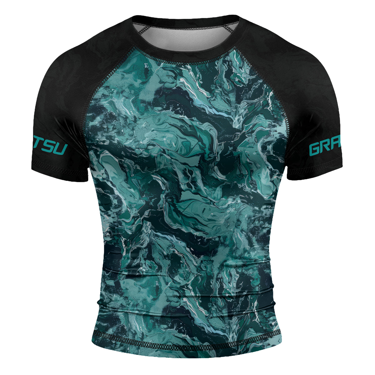 Rashninja Cyber Storm Turquoise Marble Men's Short Sleeve Rash Guard