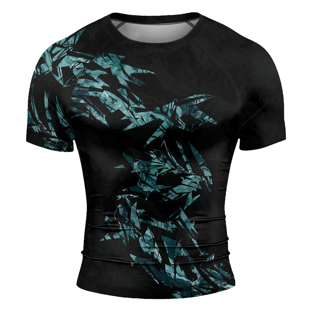 Rashninja Cyber Storm Turquoise Marble Men's Short Sleeve Rash Guard