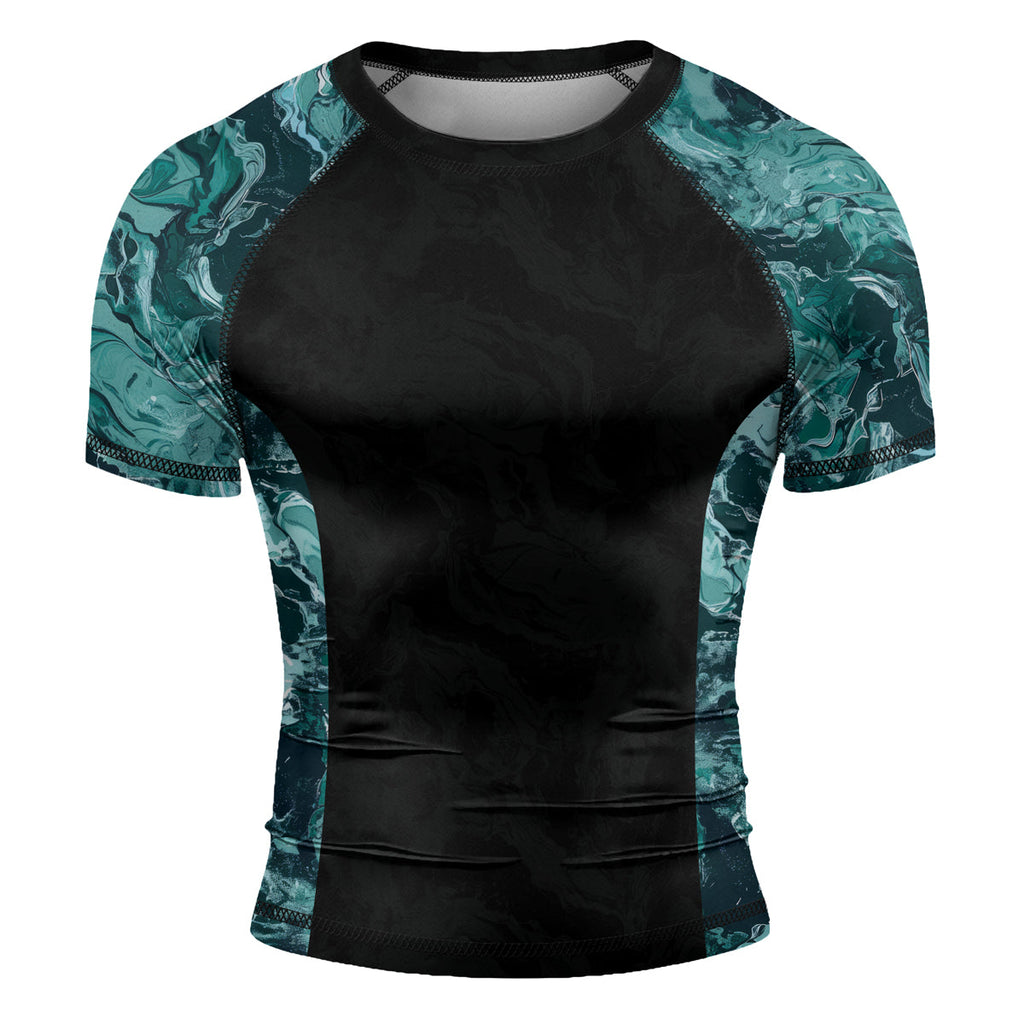 Rashninja Cyber Storm Turquoise Marble Men's Short Sleeve Rash Guard