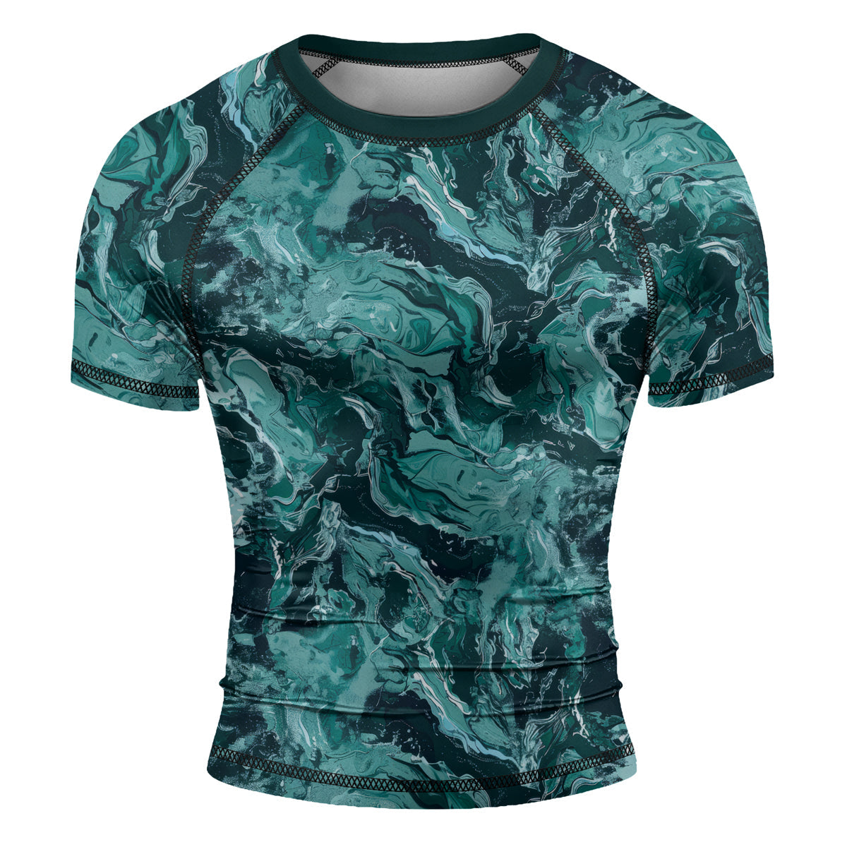 Rashninja Cyber Storm Turquoise Marble Men's Short Sleeve Rash Guard