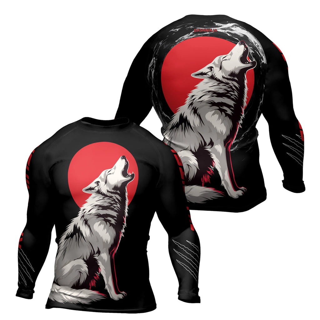 Rashninja Wolf Moon Howl Men's Long Sleeve Rash Guard