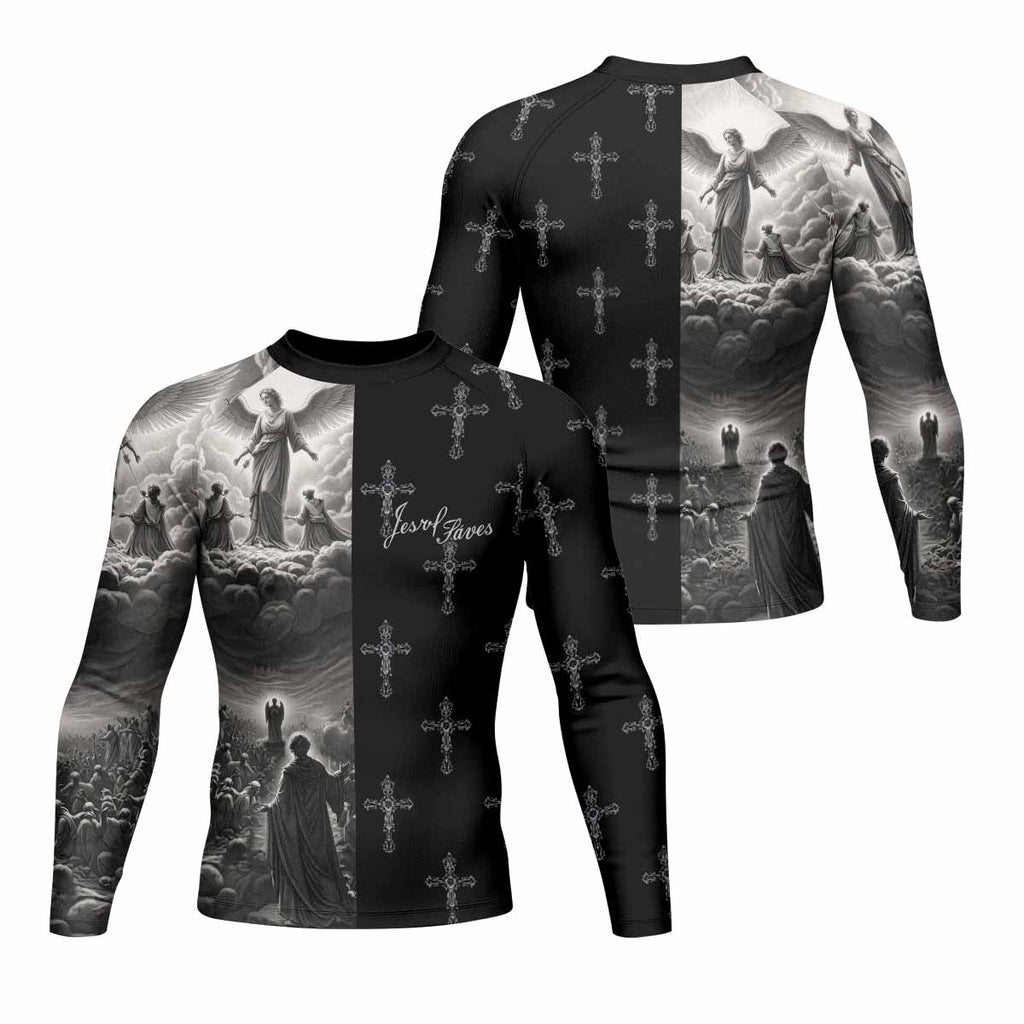 Jesus Saves Angel Ascension Rash Guard