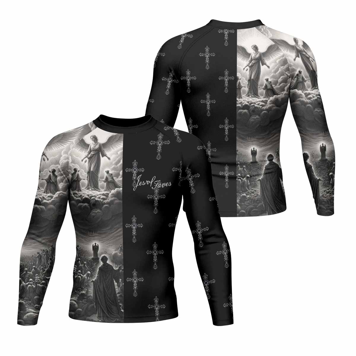Jesus Saves Angel Ascension Rash Guard