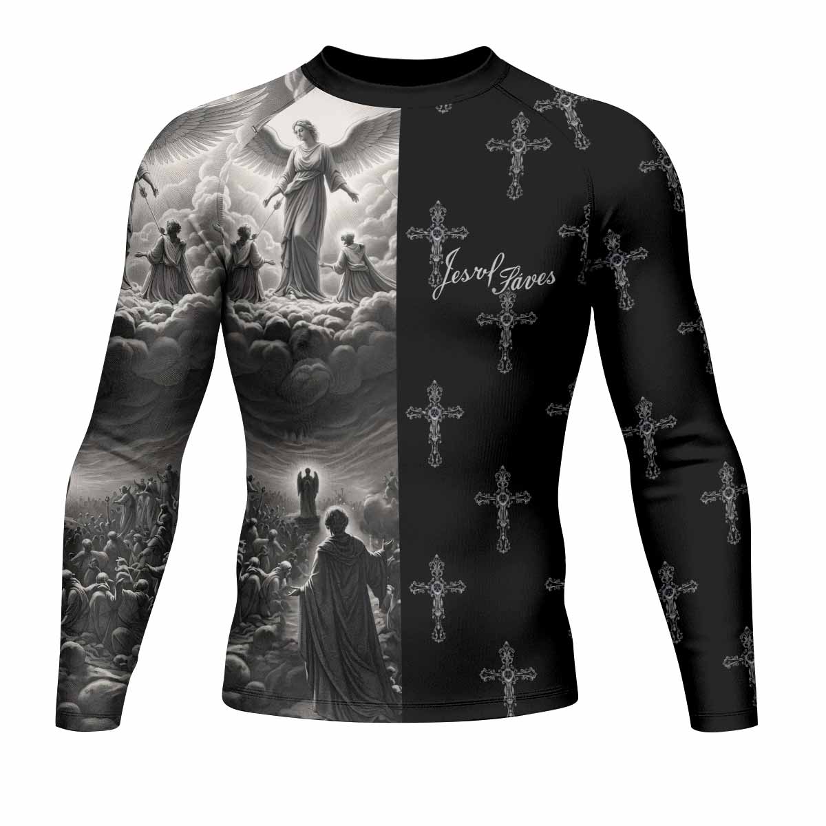 Jesus Saves Angel Ascension Rash Guard