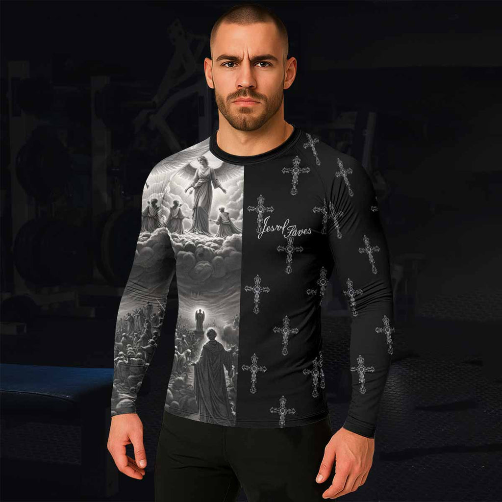 Jesus Saves Angel Ascension Rash Guard