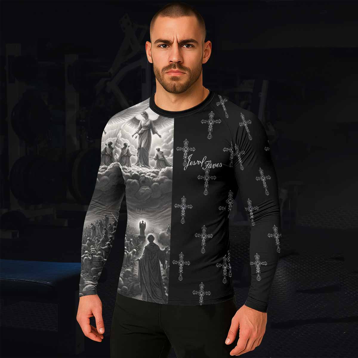 Jesus Saves Angel Ascension Rash Guard