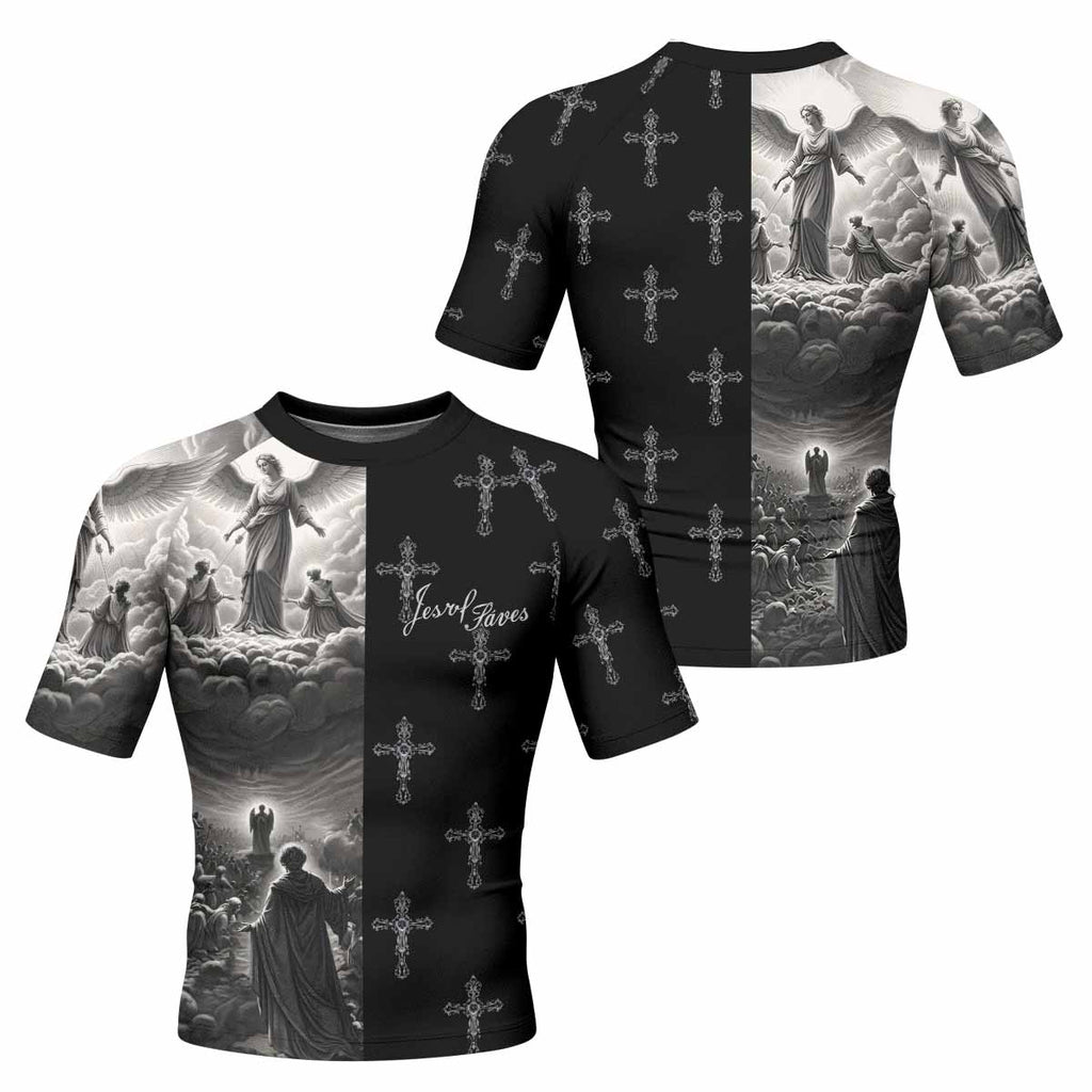Jesus Saves Angel Ascension Rash Guard