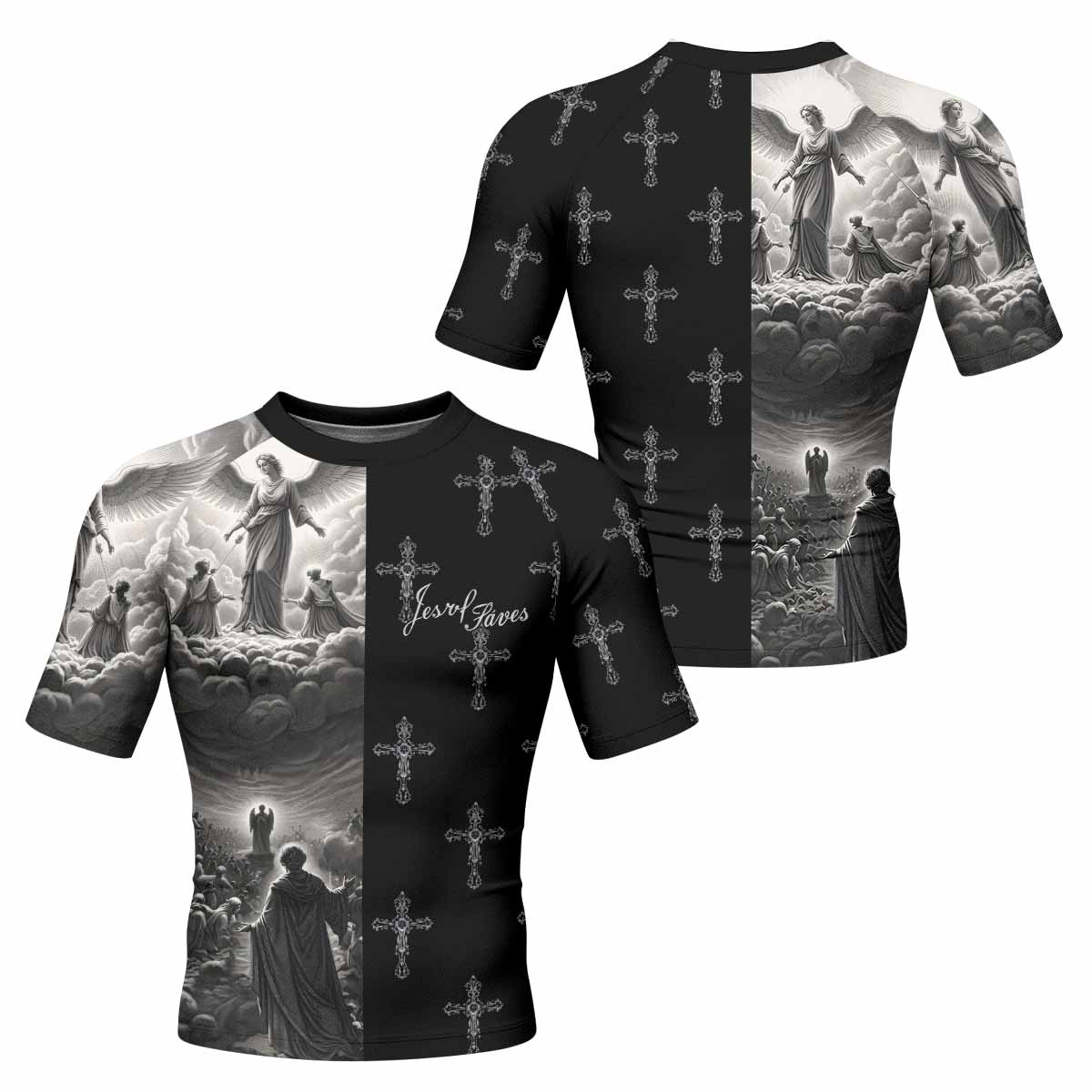 Jesus Saves Angel Ascension Rash Guard