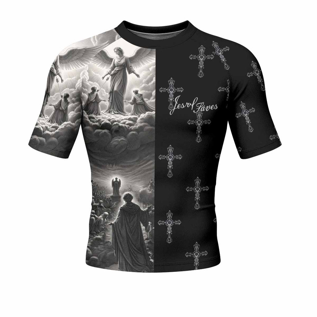 Jesus Saves Angel Ascension Rash Guard