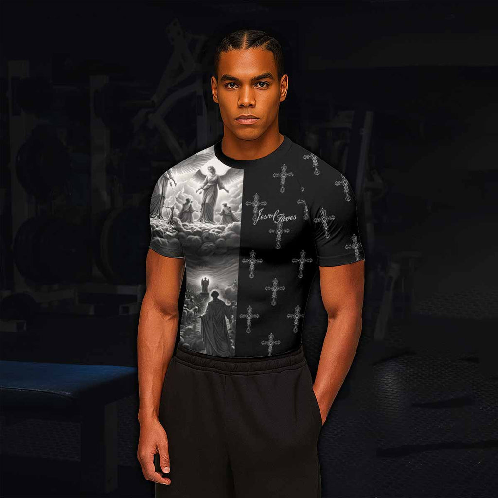 Jesus Saves Angel Ascension Rash Guard