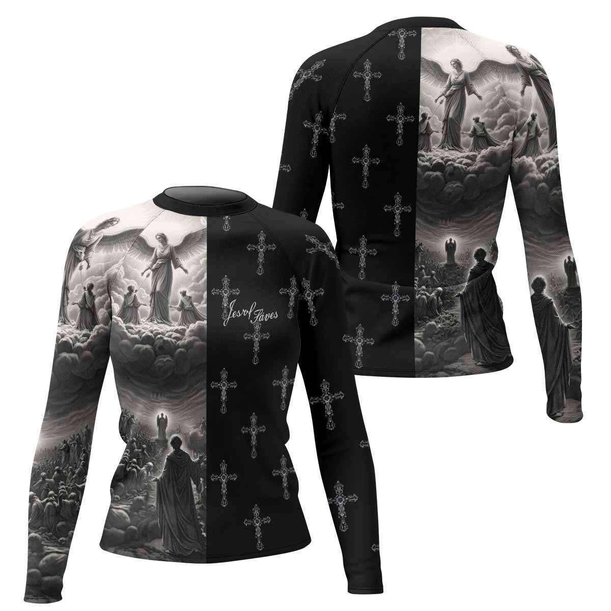 Jesus Saves Angel Ascension Rash Guard