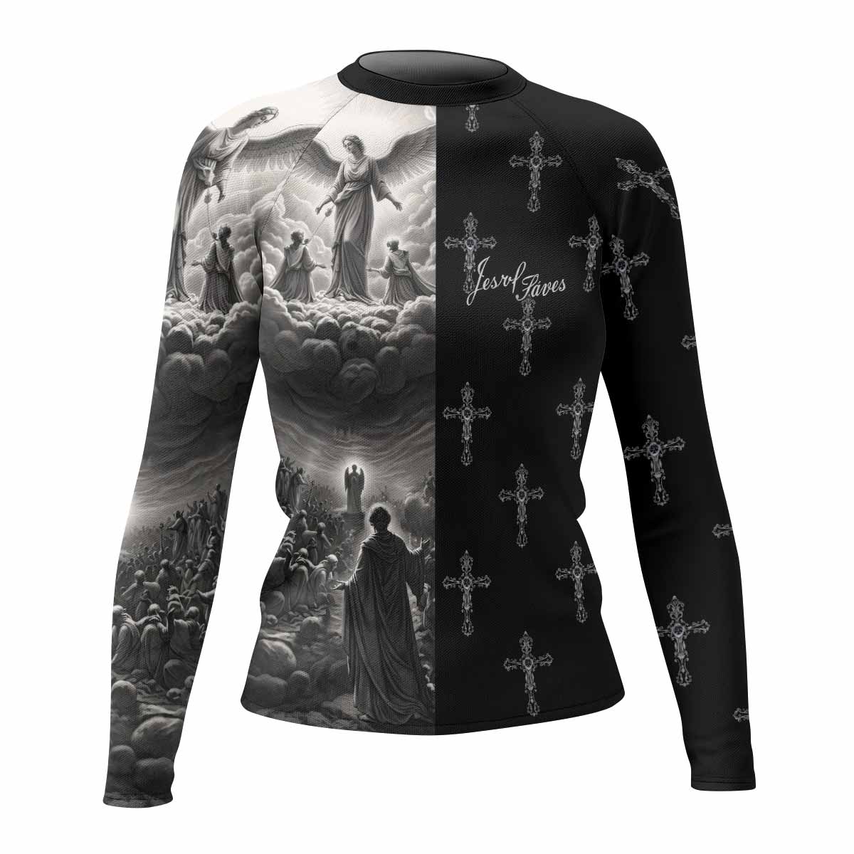 Jesus Saves Angel Ascension Rash Guard