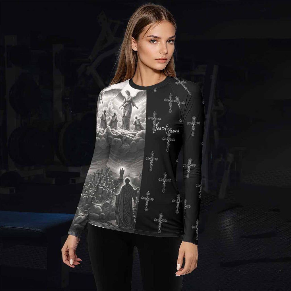 Jesus Saves Angel Ascension Rash Guard