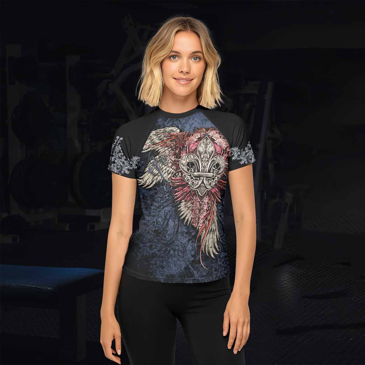 Metallic Embossed Angel Rash Guard