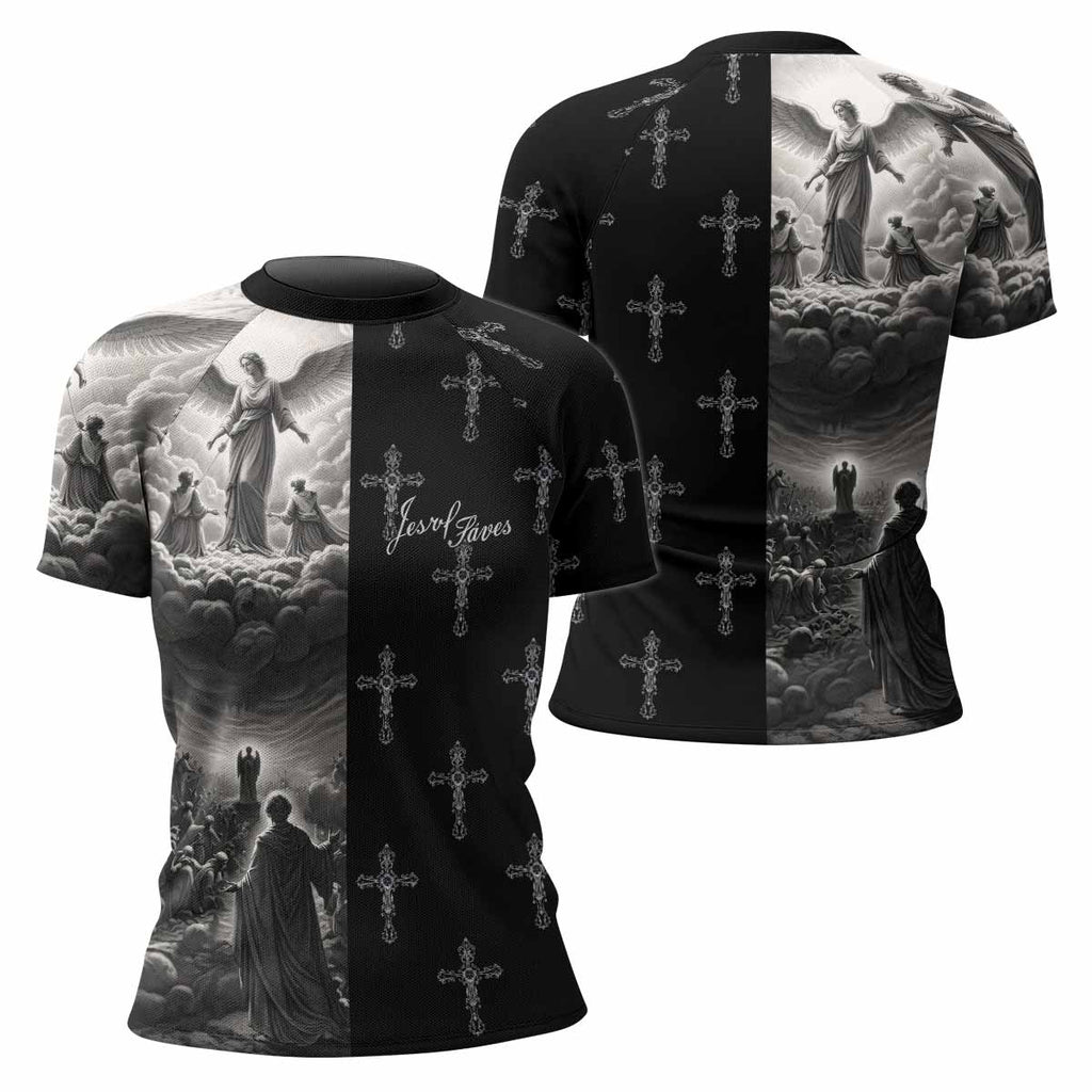 Jesus Saves Angel Ascension Rash Guard