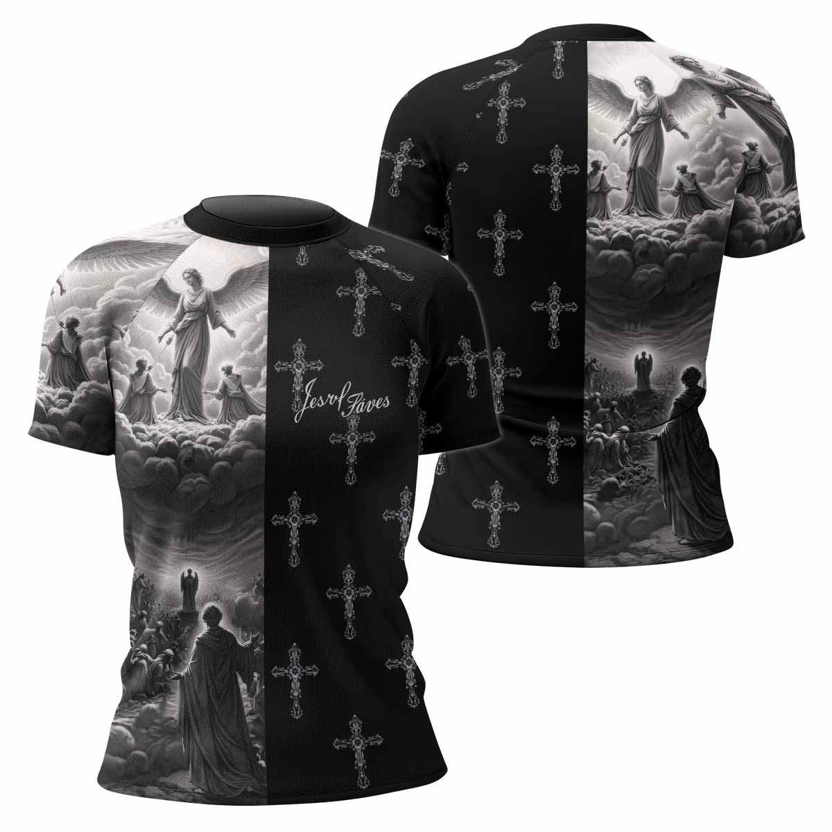 Jesus Saves Angel Ascension Rash Guard
