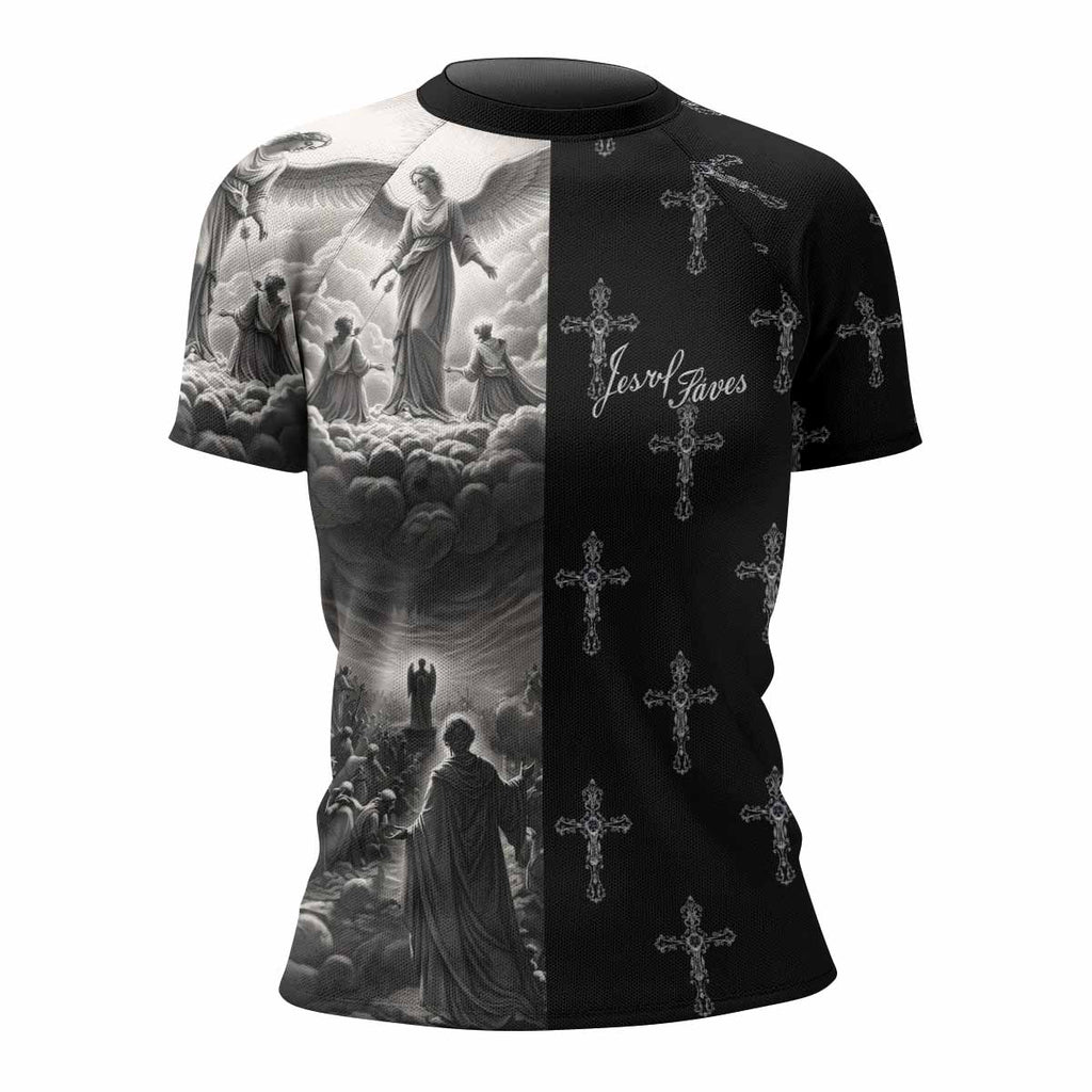 Jesus Saves Angel Ascension Rash Guard