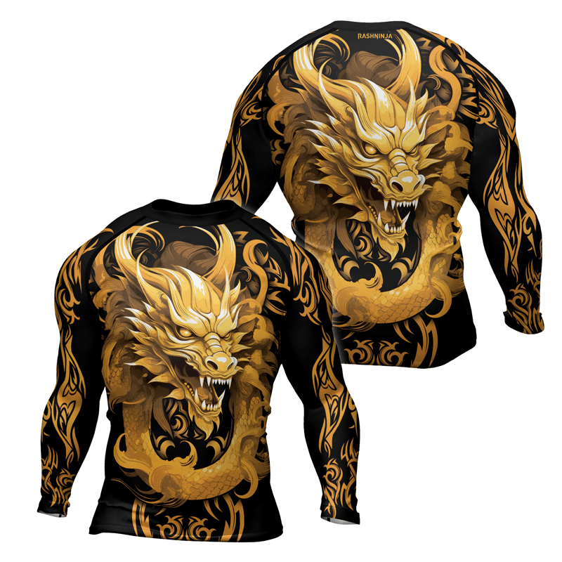 Rashninja Golden Dragon Majesty Men's Long Sleeve Rash Guard