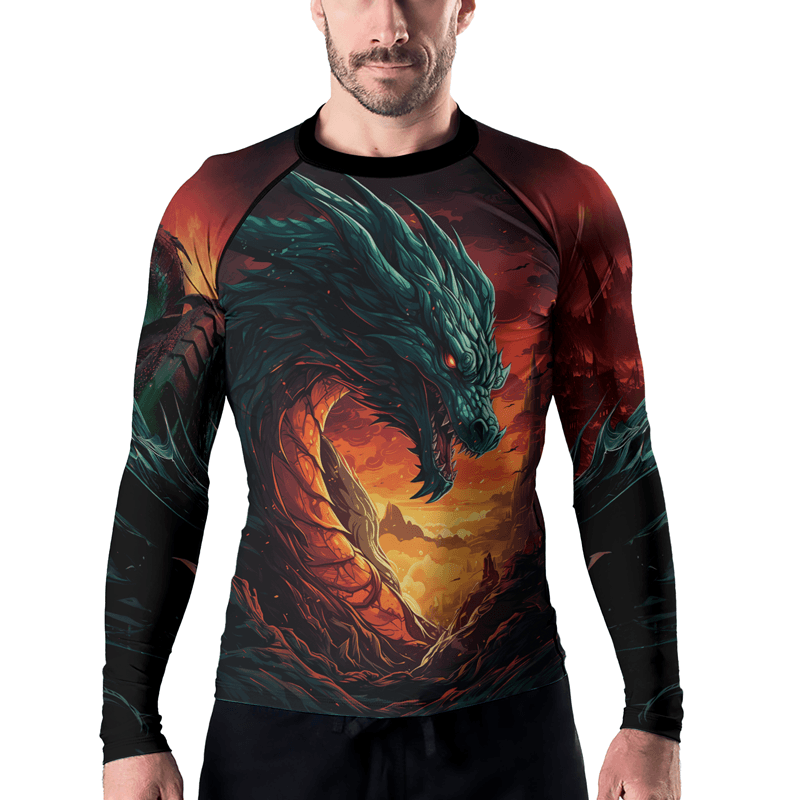 Rashninja Wielder of Flames Dragon Men's Long Sleeve Rash Guard