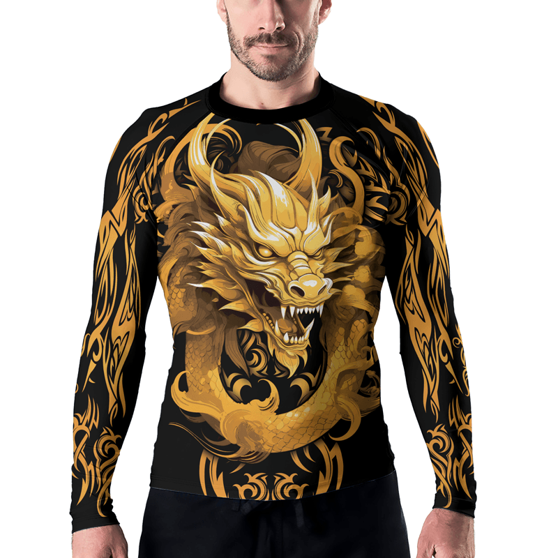 Rashninja Golden Dragon Majesty Men's Long Sleeve Rash Guard