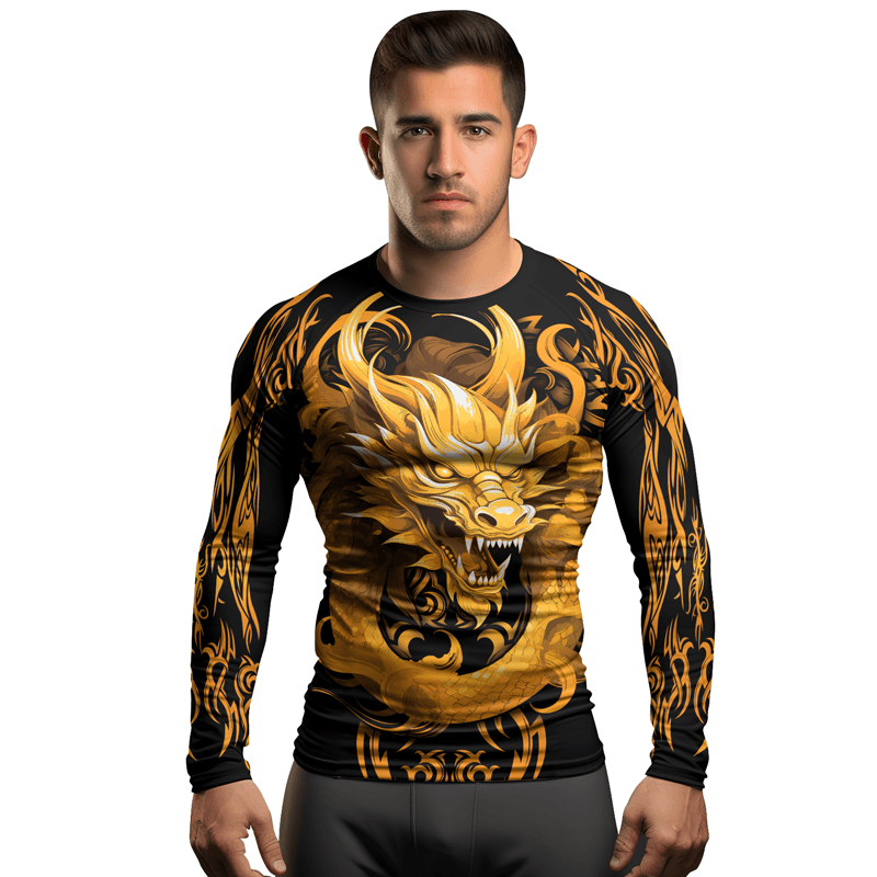 Rashninja Golden Dragon Majesty Men's Long Sleeve Rash Guard