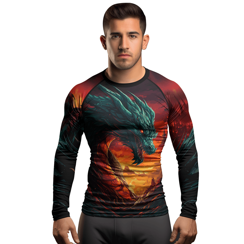 Rashninja Wielder of Flames Dragon Men's Long Sleeve Rash Guard