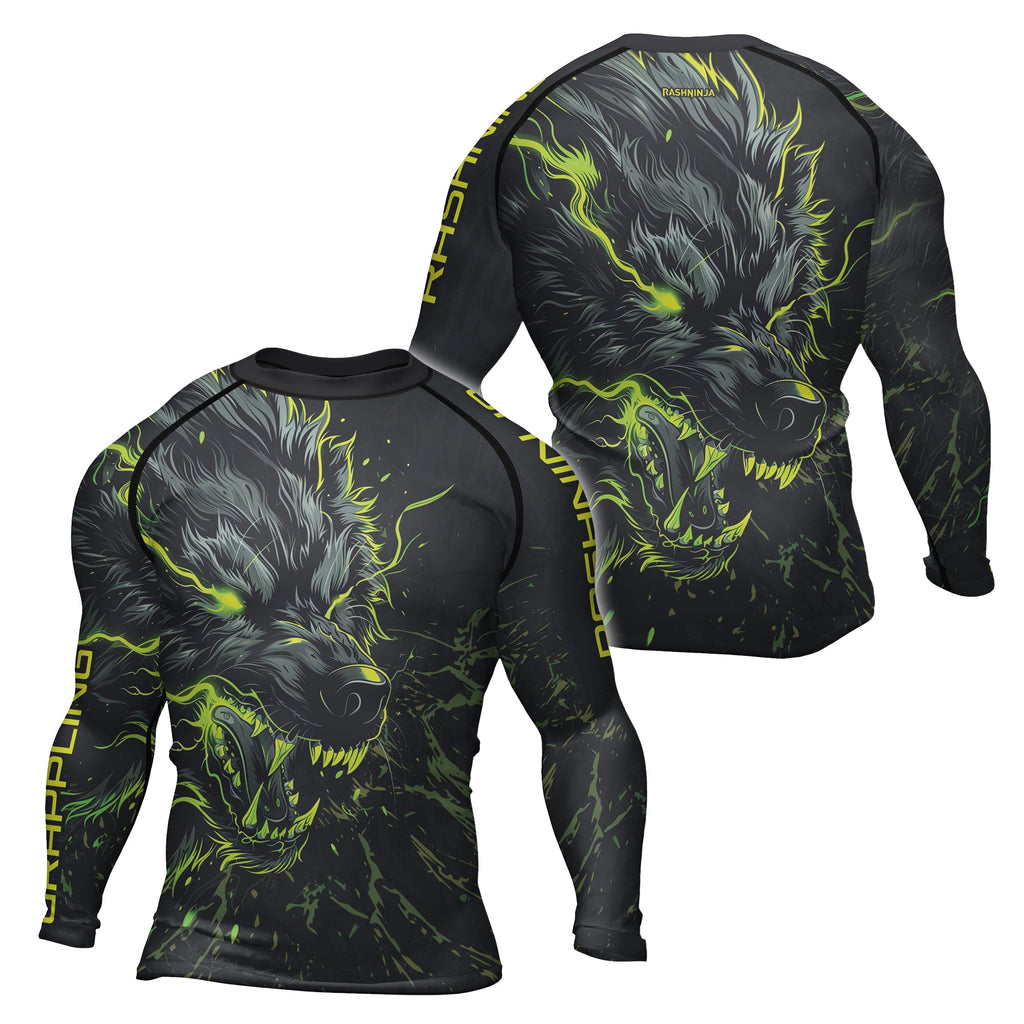 Rashninja Neon Snarling Wolf Men's Long Sleeve Rash Guard
