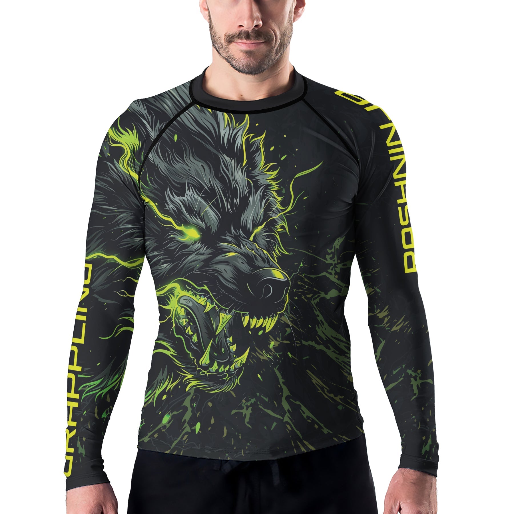 Rashninja Neon Snarling Wolf Men's Long Sleeve Rash Guard