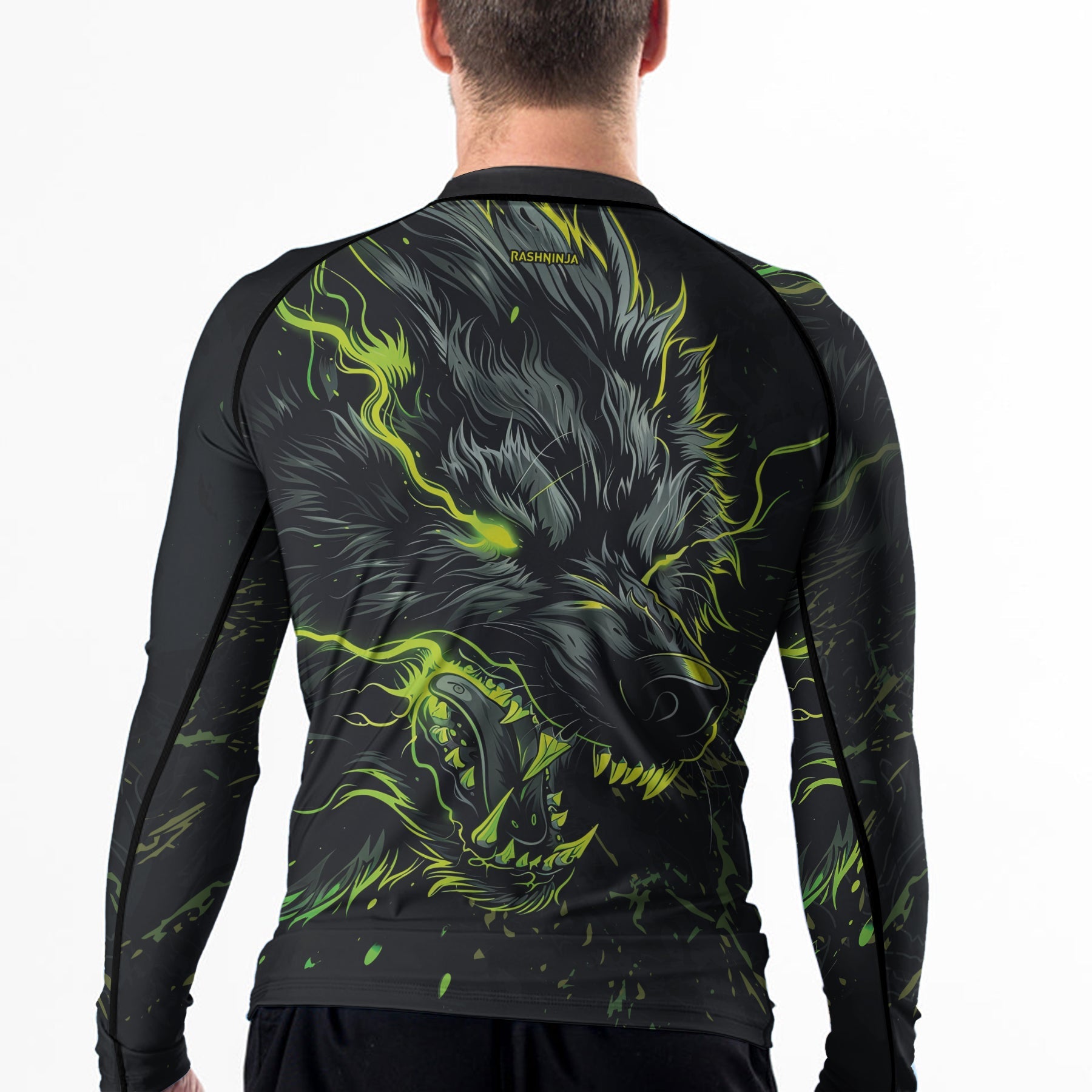 Rashninja Neon Snarling Wolf Men's Long Sleeve Rash Guard