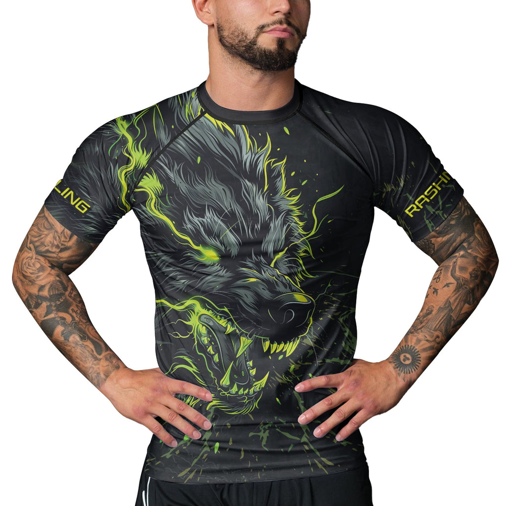 Rashninja Neon Snarling Wolf Men's Short Sleeve Rash Guard