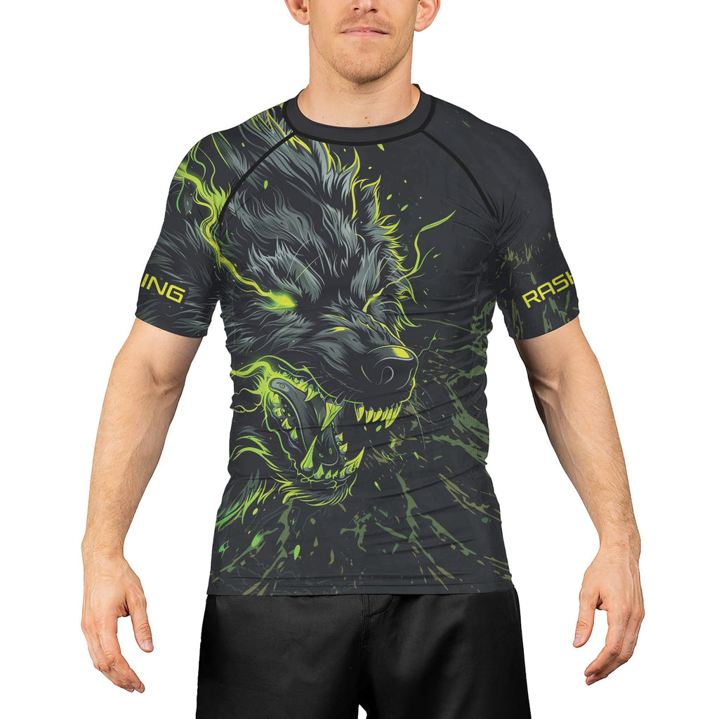 Rashninja Neon Snarling Wolf Men's Short Sleeve Rash Guard
