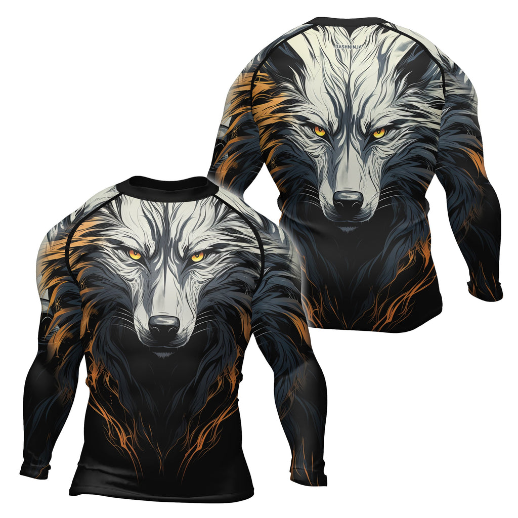 Rashninja White Alpha Wolf Men's Long Sleeve Rash Guard
