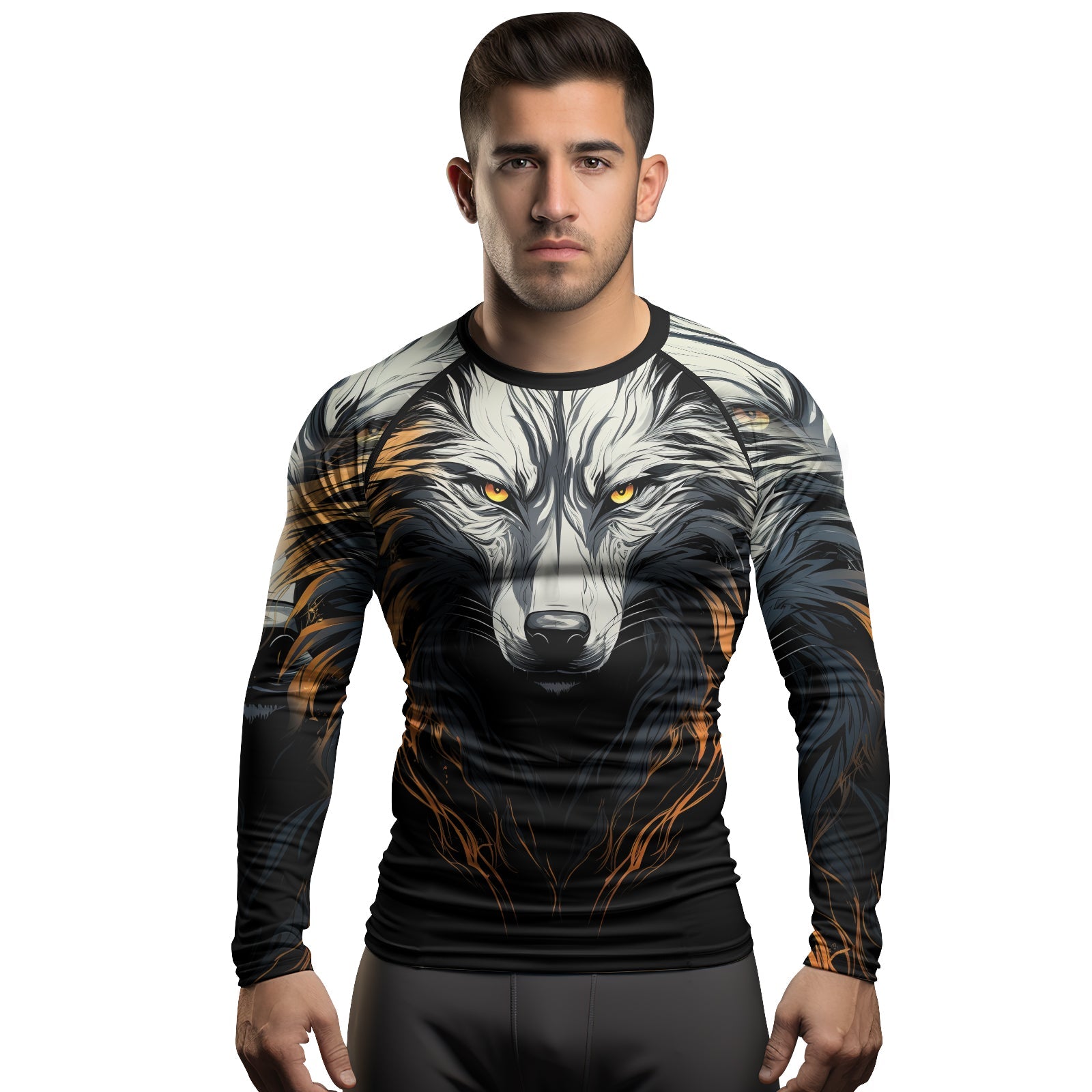 Rashninja White Alpha Wolf Men's Long Sleeve Rash Guard