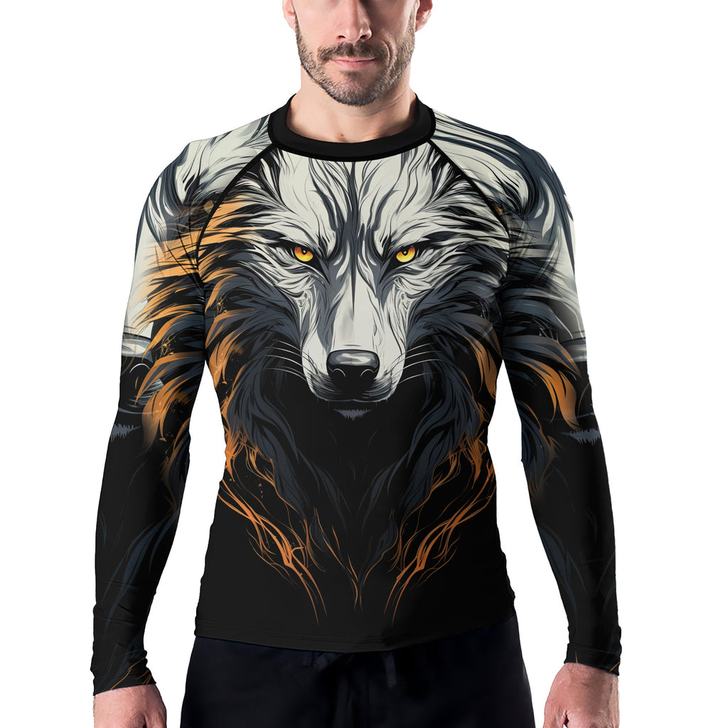 Rashninja White Alpha Wolf Men's Long Sleeve Rash Guard