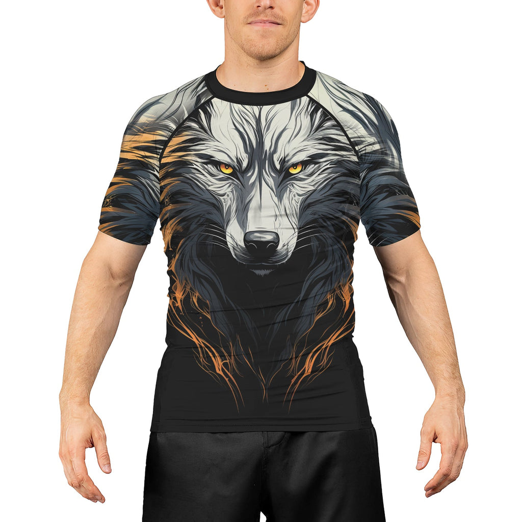 Rashninja White Alpha Wolf Men's Short Sleeve Rash Guard