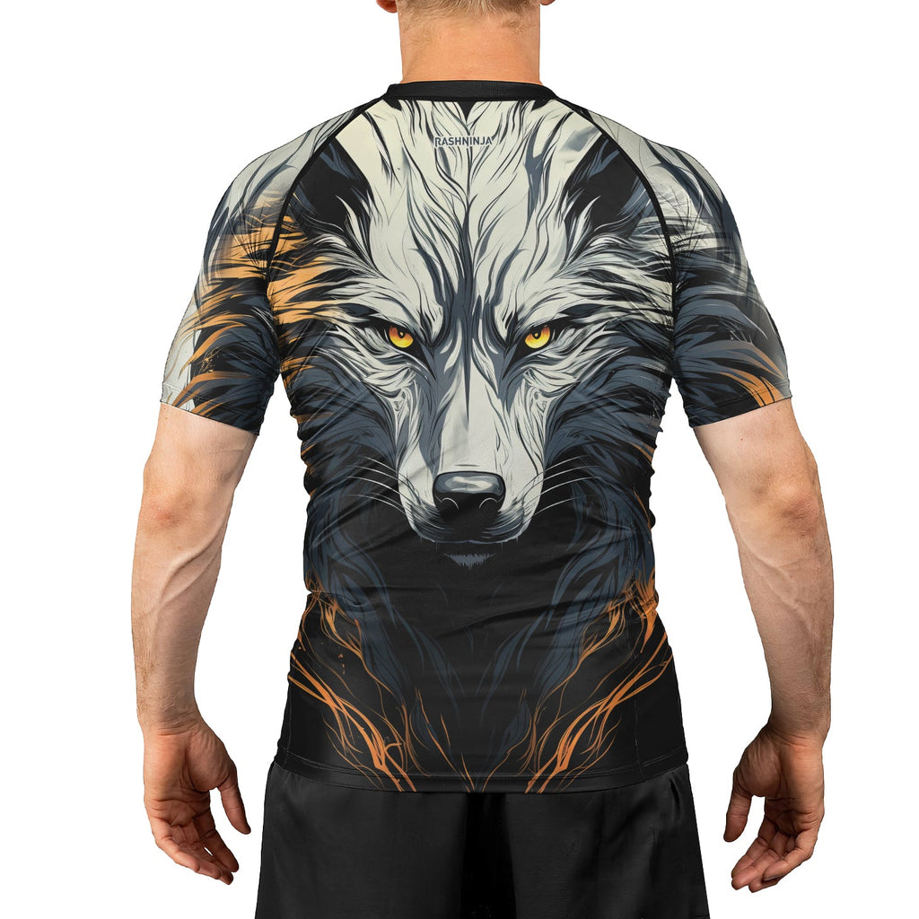 Rashninja White Alpha Wolf Men's Short Sleeve Rash Guard