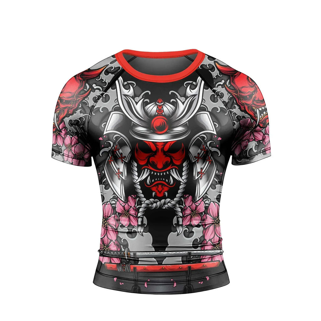 Red Oni Blossom Men's Short Sleeve Rash Guard