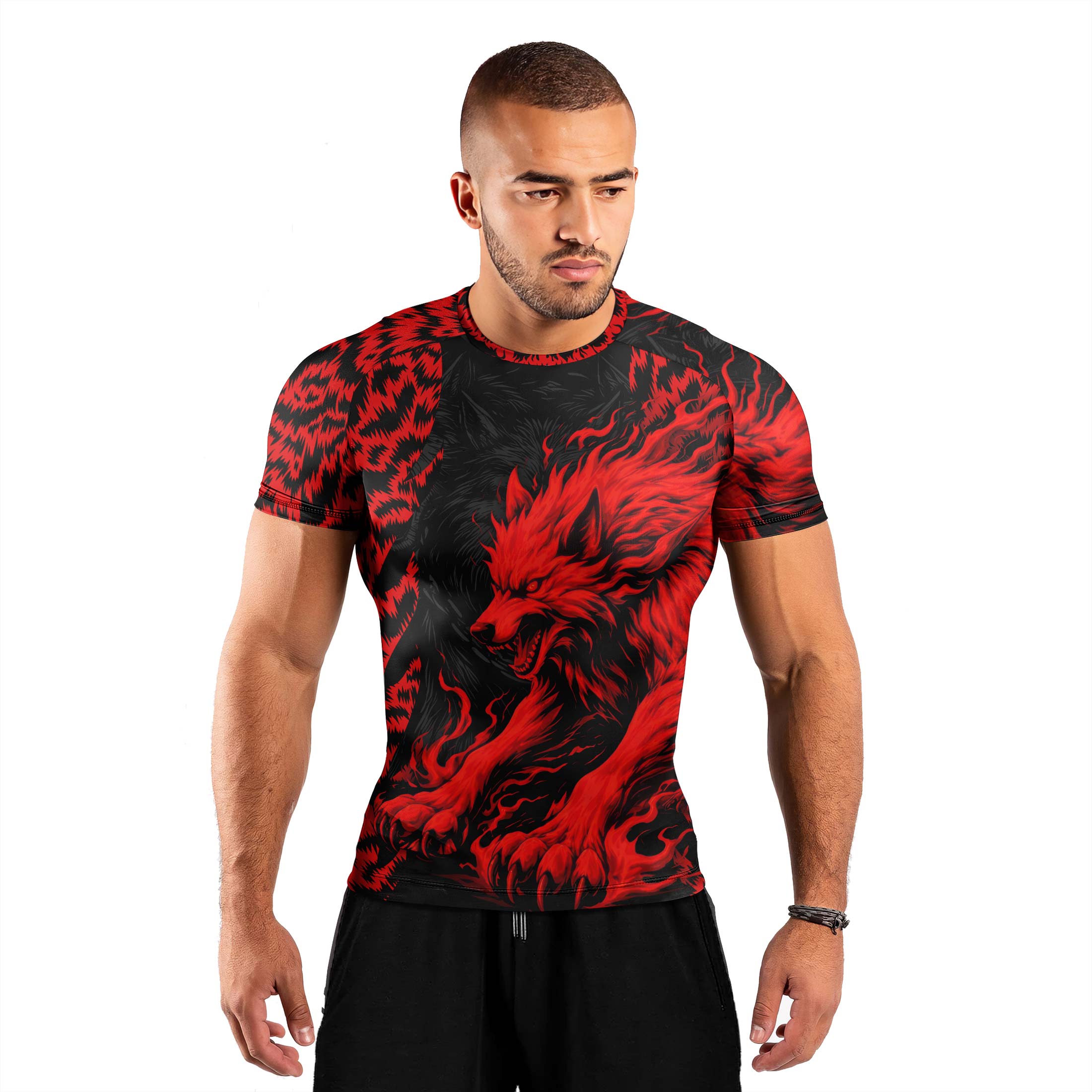 Red Wolf Men's Short Sleeve Rash Guard
