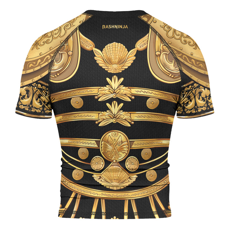 Rashninja Spartan Helmet Flames Men's Short Sleeve Rash Guard