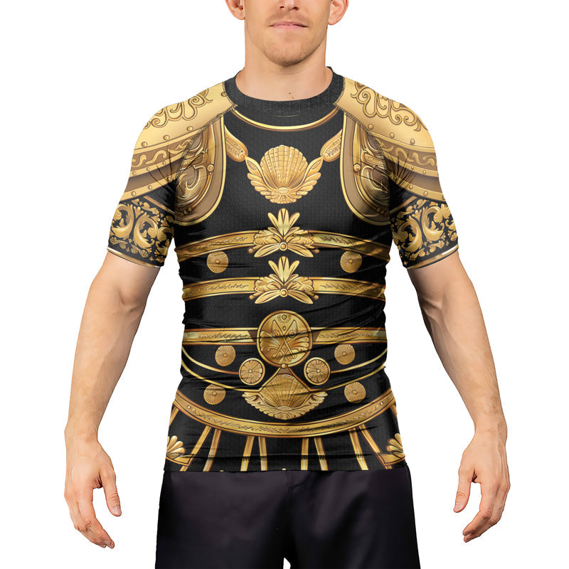 Rashninja Spartan Helmet Flames Men's Short Sleeve Rash Guard
