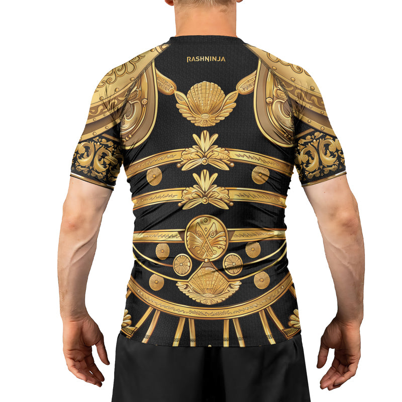 Rashninja Spartan Helmet Flames Men's Short Sleeve Rash Guard